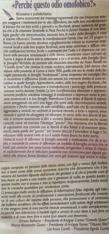 Lettera a giornali locali CN (da TO)_Articolo Il Saviglianese